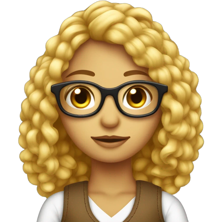 Ragazza con i capelli ricci, gli occhiali dorati che lavora all’uncinetto emoji