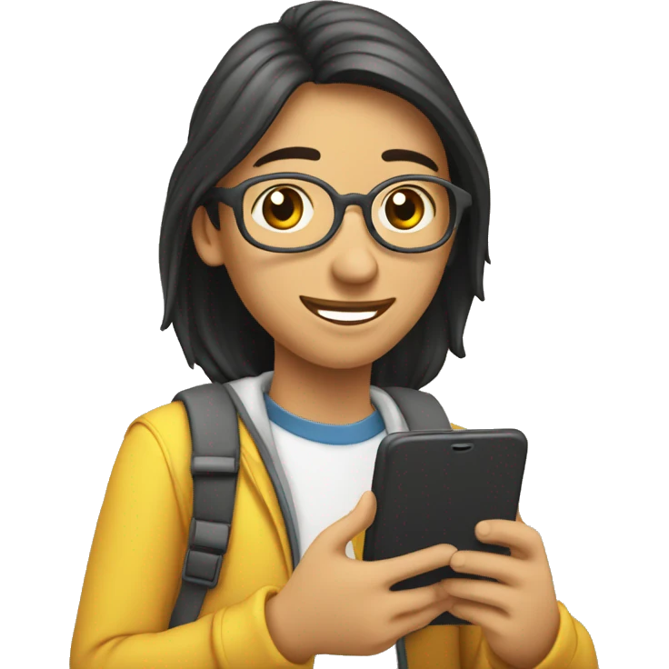 estudiante descarga una aplicación en el celular emoji