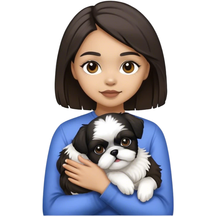 lightskin girl holding black ans white shi tzu emoji
