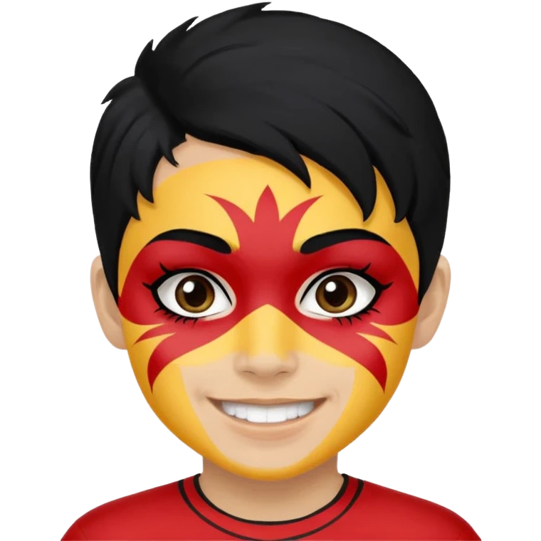 A black hair teen supporter with bold full-face paint, smiling with fierce team spirit. blonde hair emoji