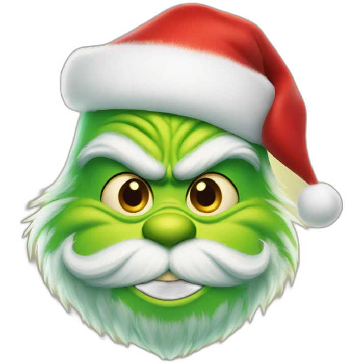 Grinch face smiling with santa clause hat emoji