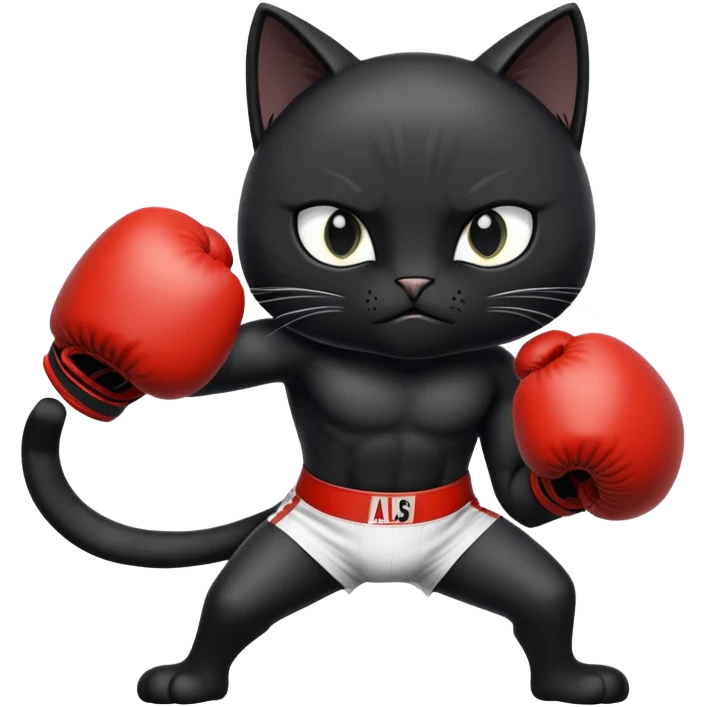 A black cat fighting ali emoji