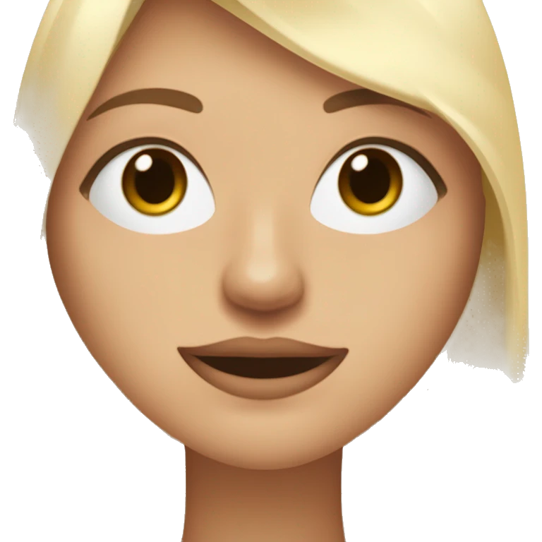 Une fille aux bruns en racine et blond en ba, aux yeux noirs, le teint un peu mate, une bouche pulpeuse, le visage un peu rond, avec un masque de super héros emoji