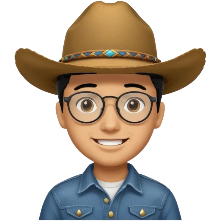 Hispanic Smiling boy with cow boy hat and black hair  . With chin strap and black glasses  emoji
