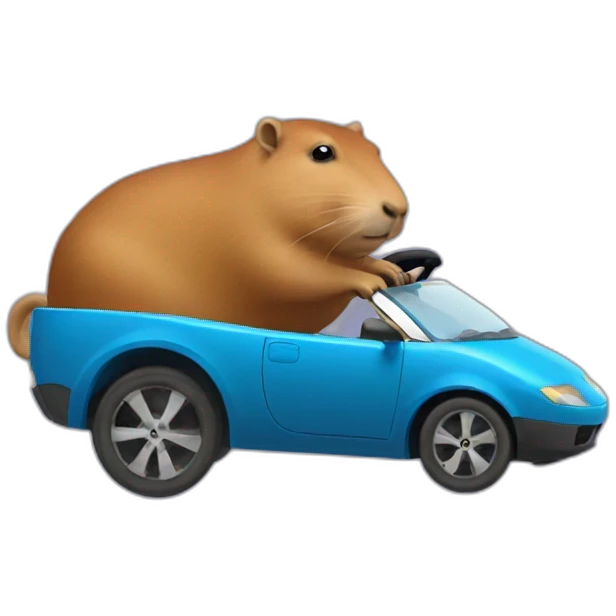 capybara driving a hot wheel emoji
