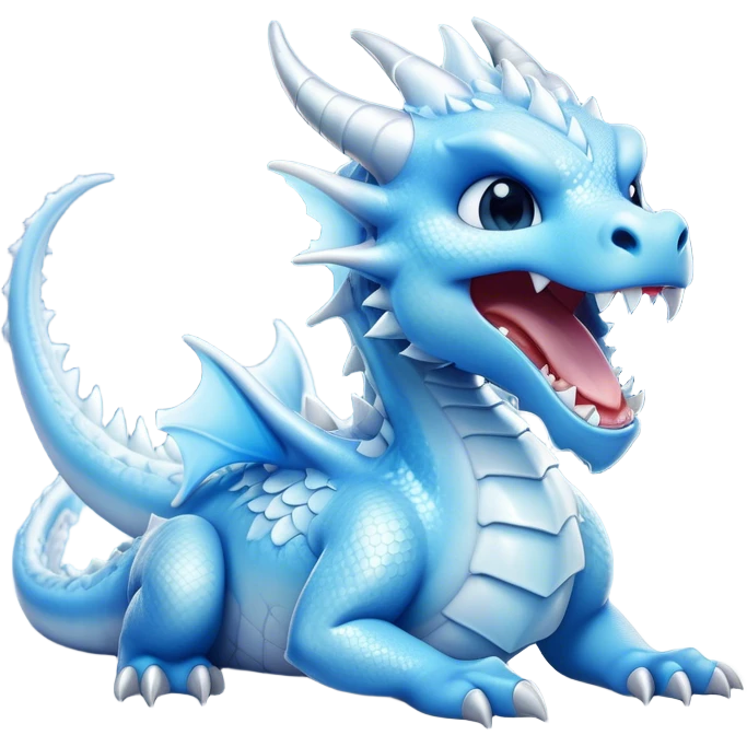 Cinematic Cute Yawning Beautiful Ice Dragon Portrait Emoji, Head tilted slightly with a dramatic, wide-open yawn, revealing a softly crystalline body with subtly drooping, frost-laden scales in cool blues and silvery hues, each detail rendered with natural icy finesse; high shine, relaxed yet elegant, styled with a dash of enchanted winter charm, soft glowing outline, capturing the essence of a sleepy yet graceful ice drake ready to stretch out and melt into a serene, frozen slumber! emoji