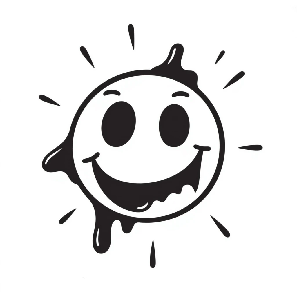 Hand-drawn creepy smiley face with blood splatter and menacing smile emoji