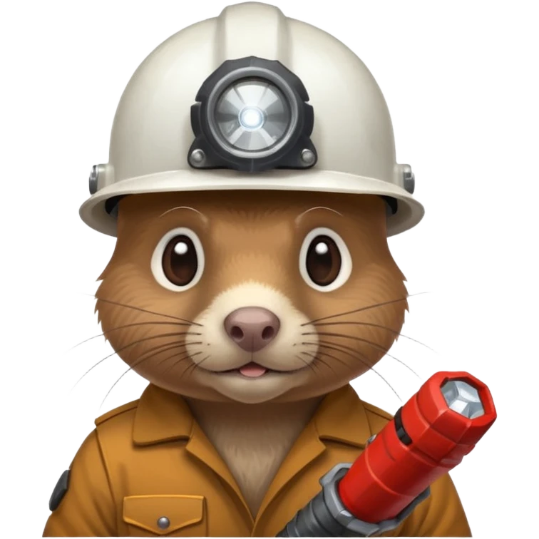 a mole rat with ore drill bit, white helmet, headlamp emoji