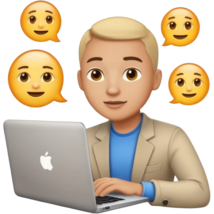 Focused online entrepreneur with laptop and phone, light glow, clean emoji style, simple background emoji