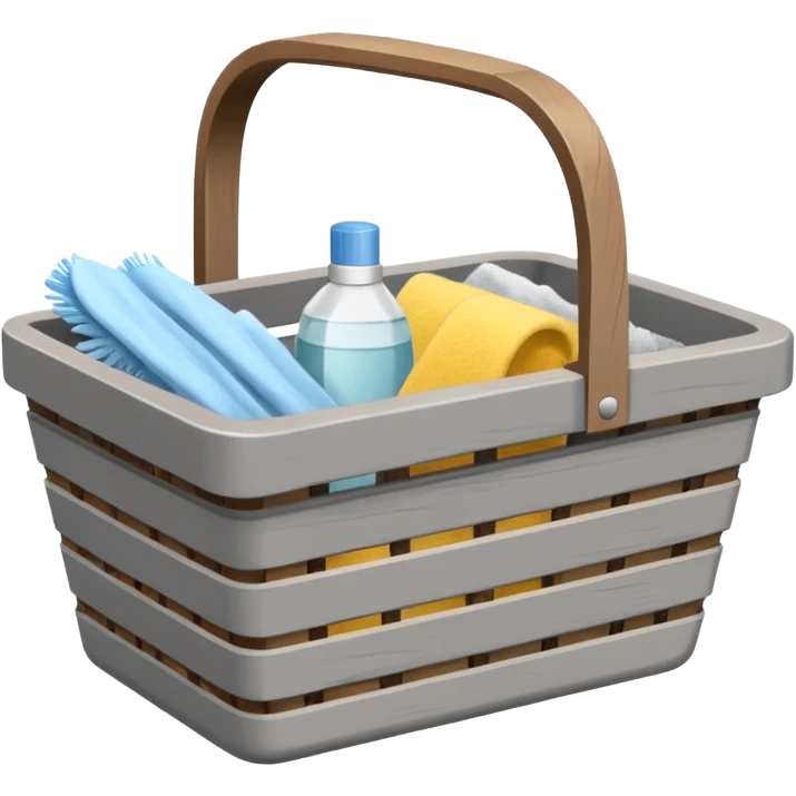 سلة تنظيف خشبية  بأغراض الوانها أبيض و رمادي  emoji