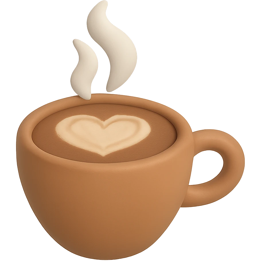 A steaming coffee cup with a heart pattern in the foam emoji