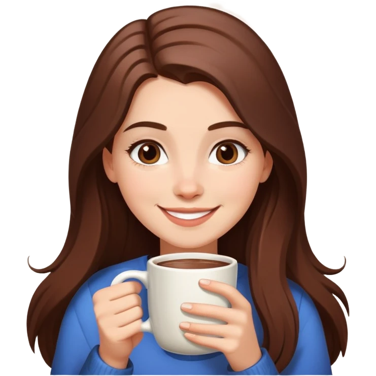 white girl with brown long hair and a hot chocolate emoji