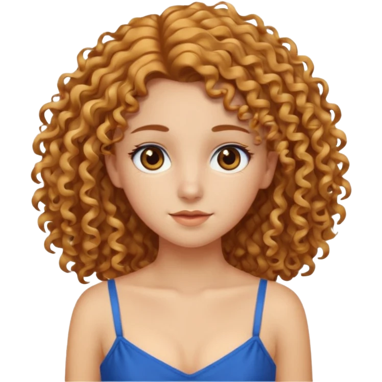girl with golden curly hair, brown eyes, wearing a blue camisole dress emoji
