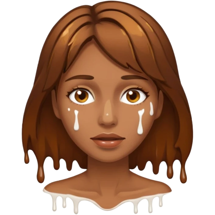 Brown Hair Woman , white paint , drip, face, hot emoji