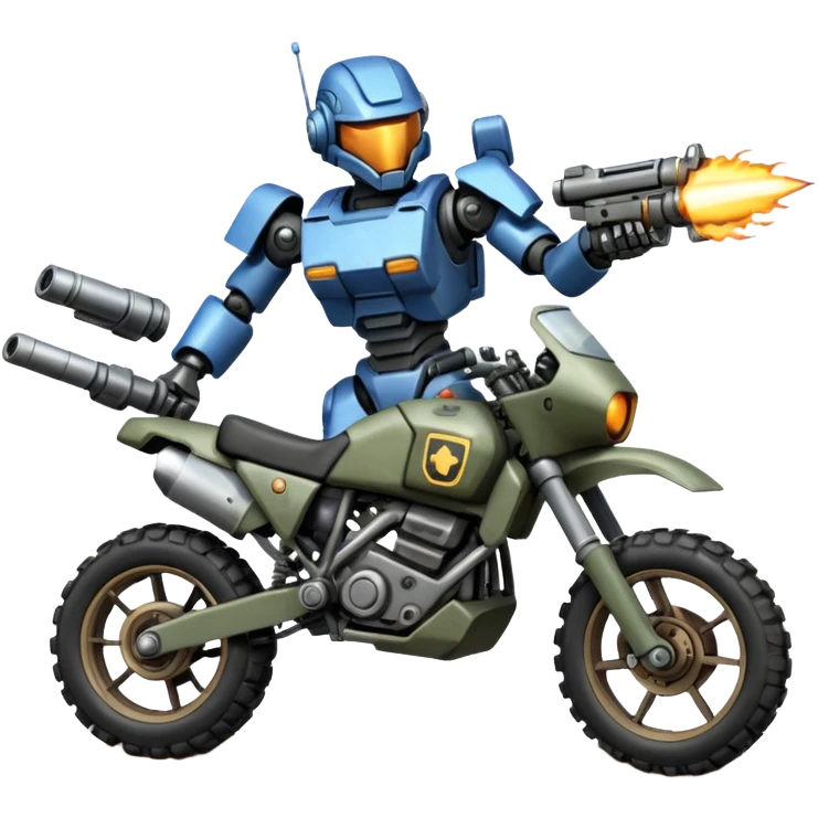 an army mech shooting forward enemy mech off-road racing motorcycle  emoji