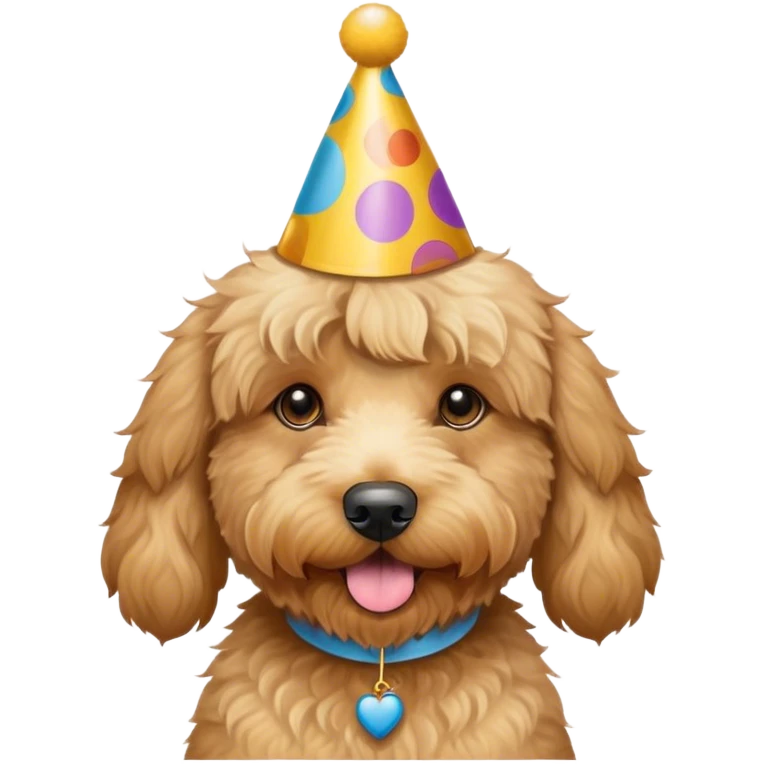 Goldendoodle dog with birthday hat emoji