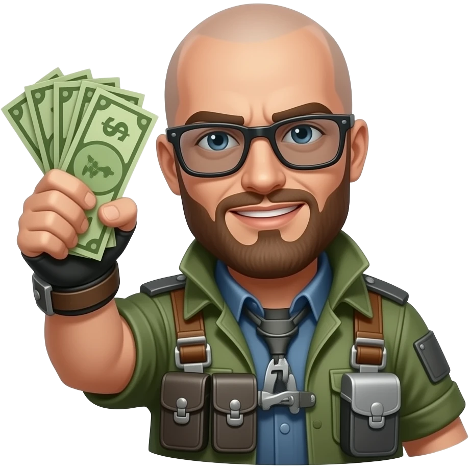 Personaje de el juego last war soltando billetes emoji