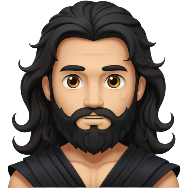 Hades from Olympus Gods with long black wavy hair and beard, black loincloth emoji
