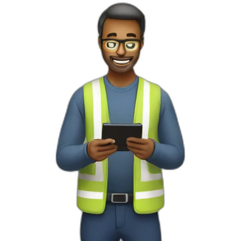 a man doing stock audit in a warehouse using barcode scanner emoji