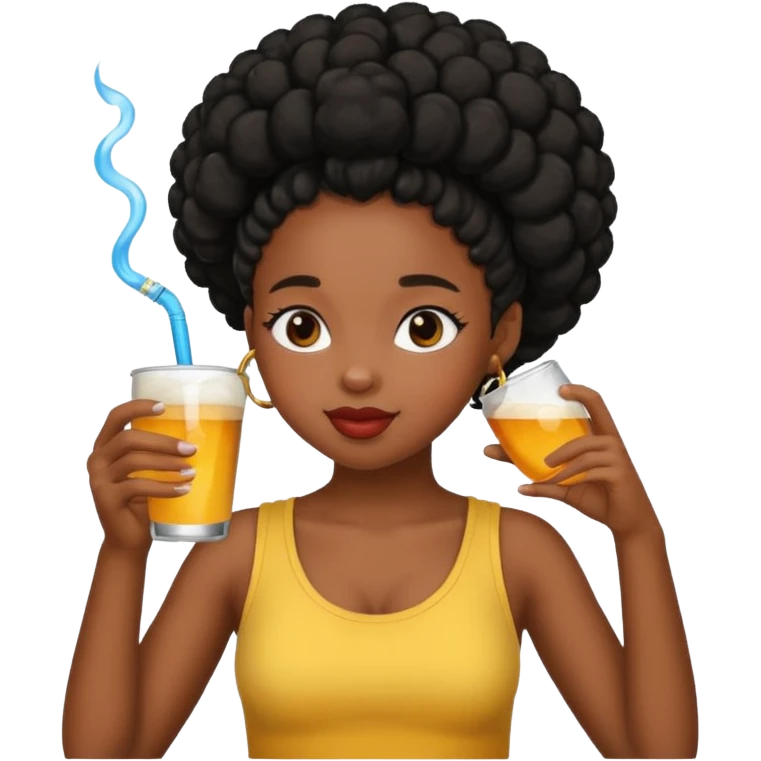 Black girl with puffs drinking emoji