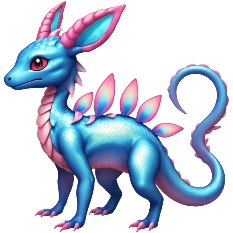 Shiny Horned Helioptile-Salandit-Sylveon-Amaura-Fakémon-hybrid-creature (full body)  emoji