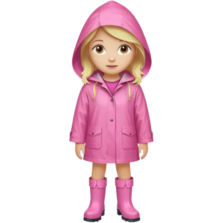 Blond girl with pink raincoat and hood and boots emoji