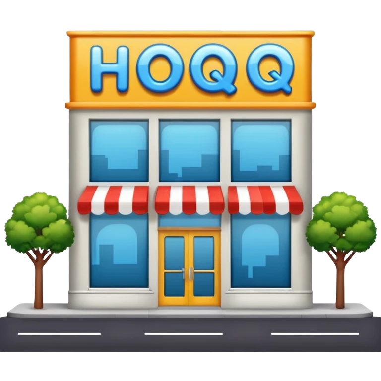  shop with the word HQ in the sign emoji