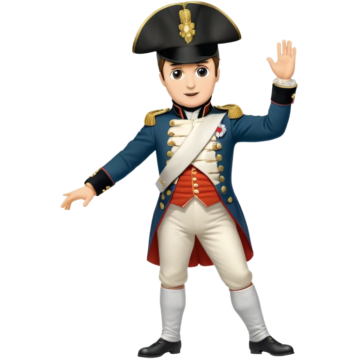 Napoleon Bonaparte in his iconic military uniform and bicorne hat dancing the Macarena dance emoji