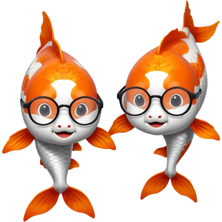 Two "koi" fishes male and female, wearing glasses. emoji