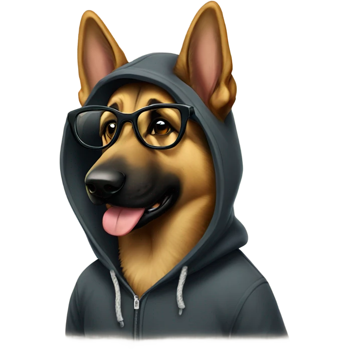German Shepherd with hoodie and glasses  emoji