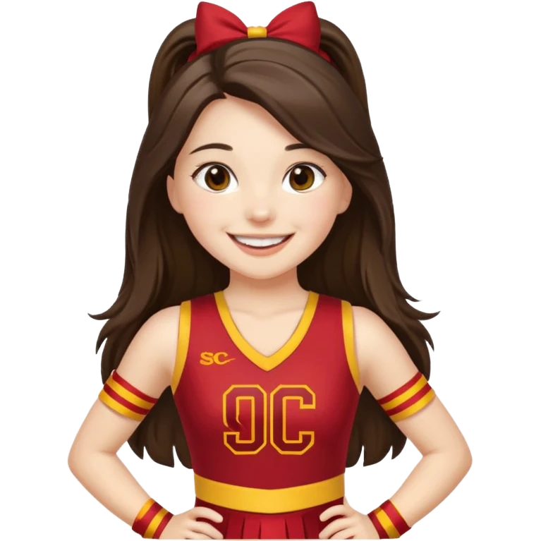 white happy long haired brunette girl in USC cheerleader outfit emoji