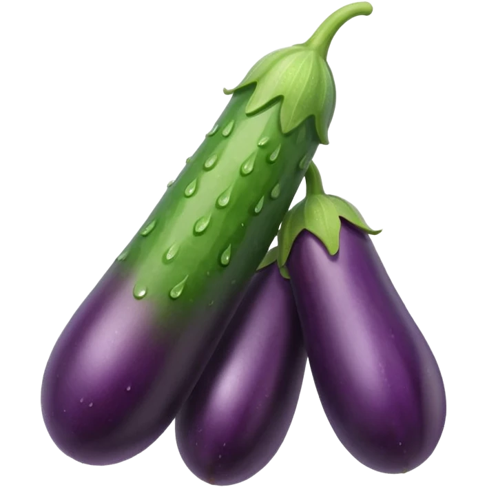 Detailed dripping wet long cucumber shaped eggplant with two small round eggplants attached underneath  emoji