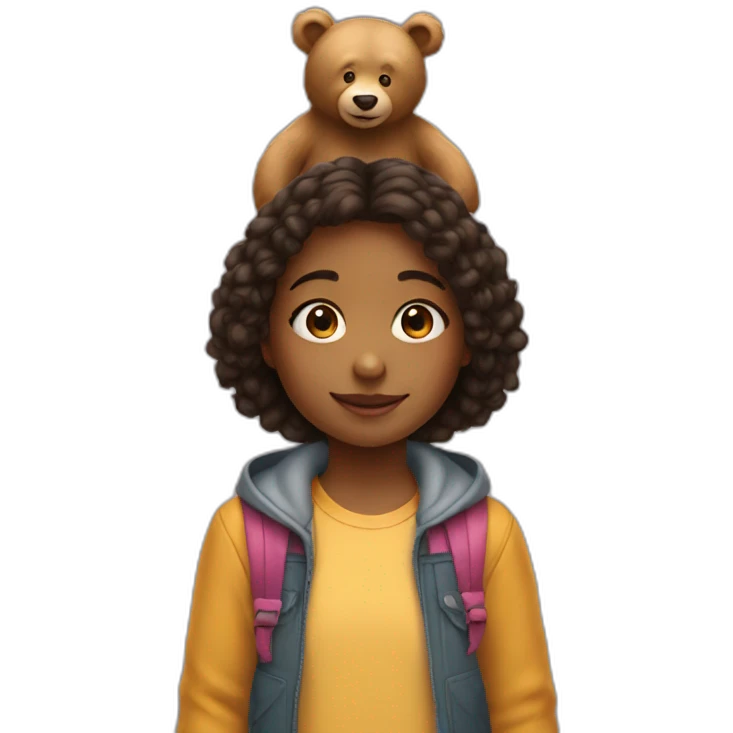 small girl standing next to big bear emoji
