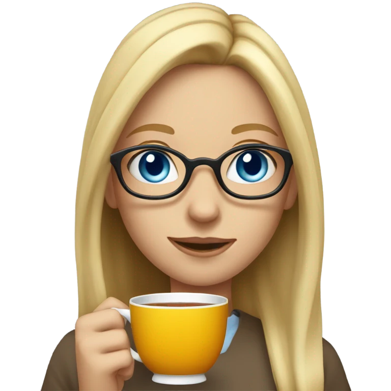 Girl with long blonde hair and blue eyes and glasses sipping tea emoji