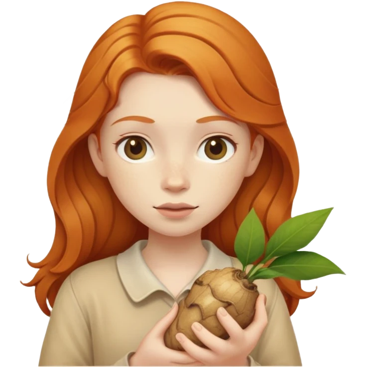 ginger girl with a ginger in her hands emoji