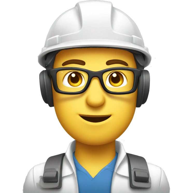 Caucasian engineer with helmet, glases, earplugs safety emoji