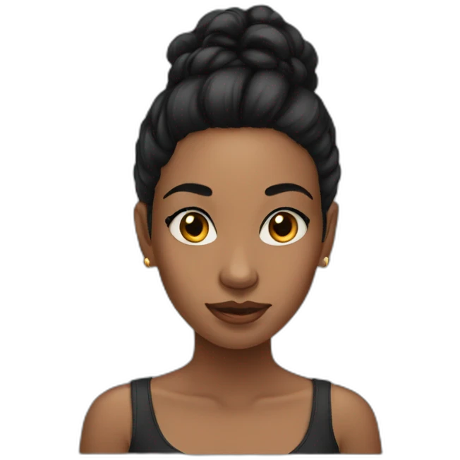 young woman black hairs, ears piercing emoji