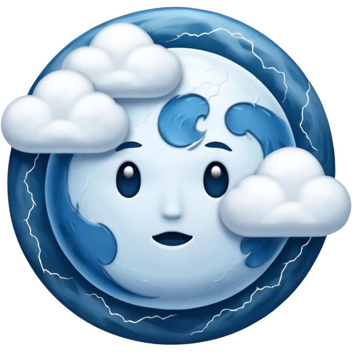 blue moon with no face and with clouds with snow and thunder with no face too emoji