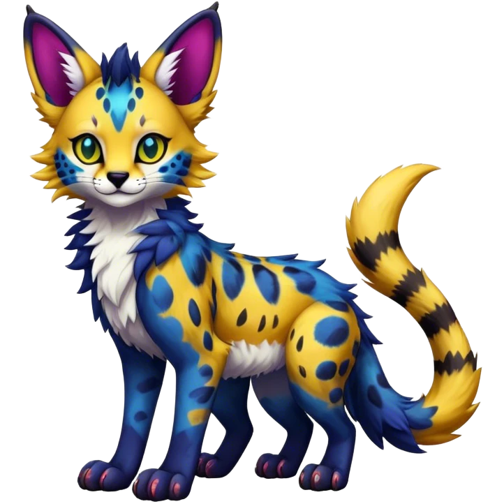 Epic Cute Colorful Dark Sergal-Serval-Vernid full body  emoji