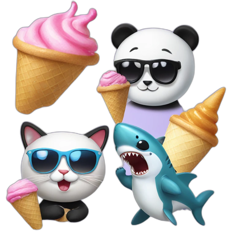 Cat with sunglasses Panda eating ice cream Shark with a top hat emoji
