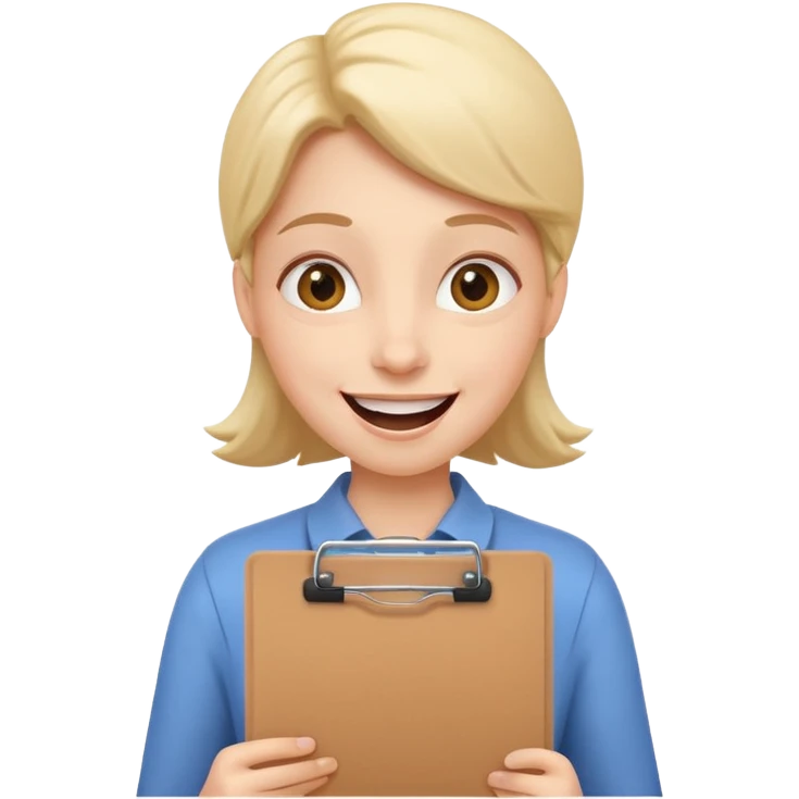playful product owner emoji, cheerful person with a clipboard, exaggerated happy expression emoji