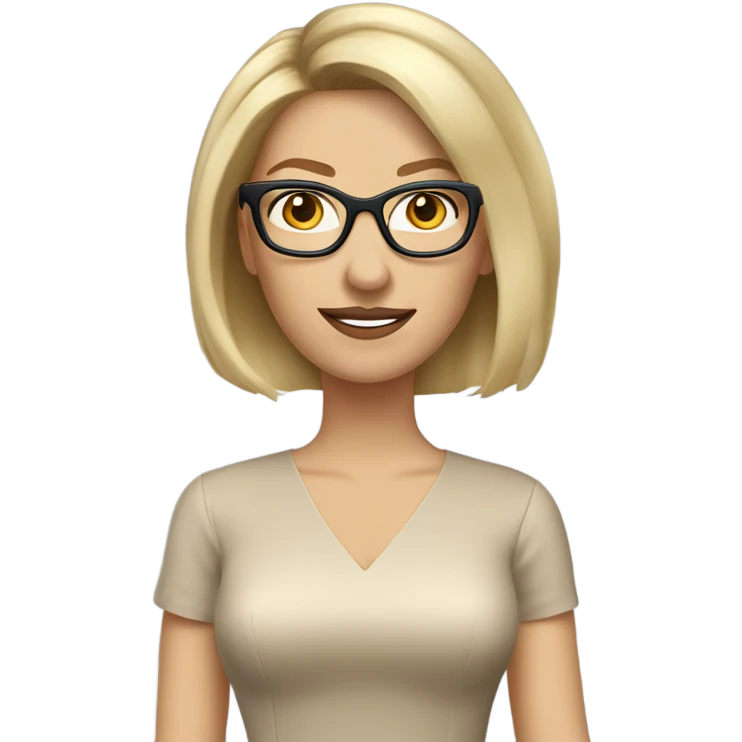 Caucasian Blonde balayage bob hair woman beige dress smart glasses  emoji