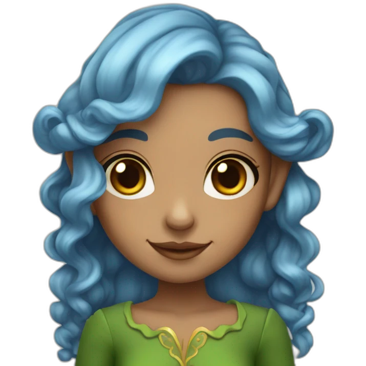 Elf girl with blue wavy hair brown eyes emoji
