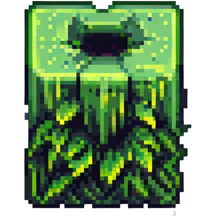 maximum blocky ultra-abstract pixel art Minecraft grass block emoji with only 2-4 large square pixels emoji