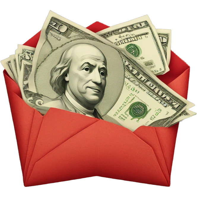 The red envelope contained bills of red paper money emoji