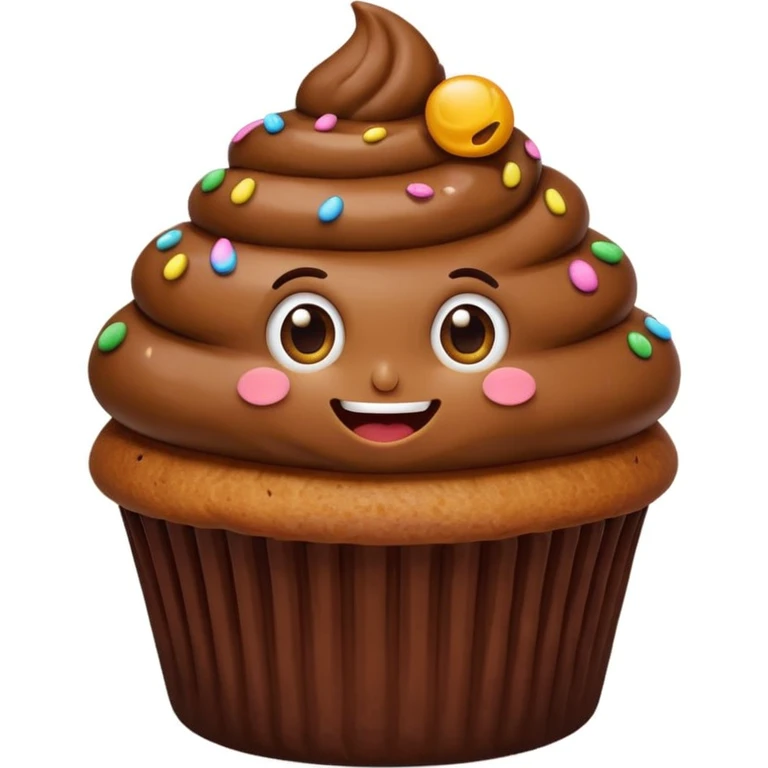 cupcake with poop emoji topping and big eyes, transparent background emoji