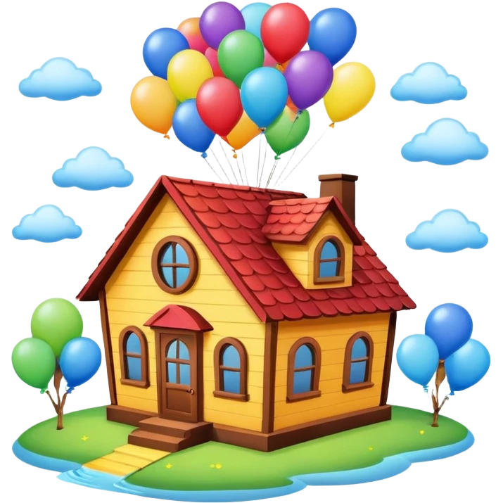 house flying with balloons emoji