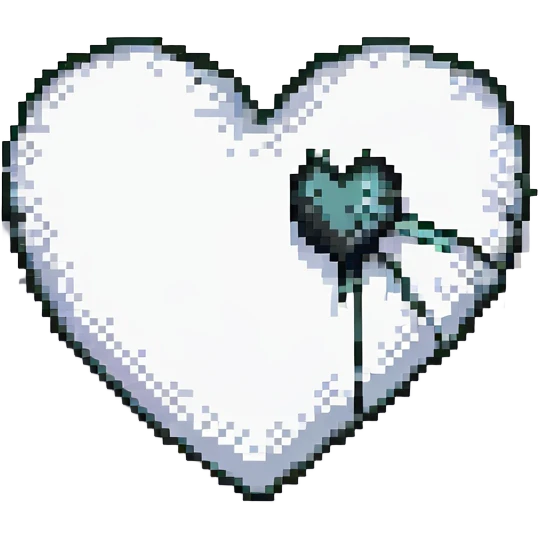 the word 'Babe' in white handwriting across a black heart, pixel art style, high contrast emoji