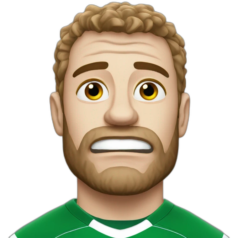 Hungover irish rugby player with red eyes emoji