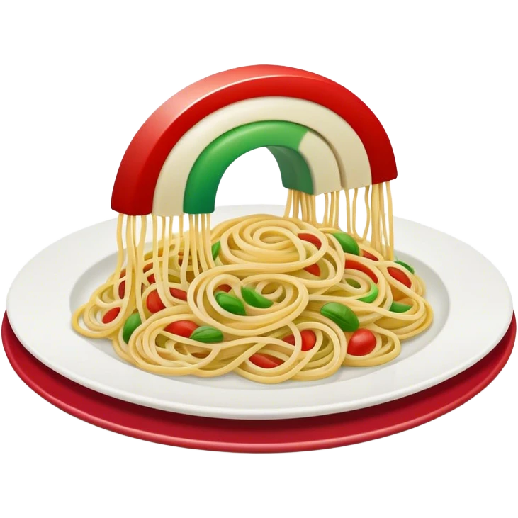 green white and red rainbow with a plate of spaghetti at the end of it (instead of a pot of gold emoji